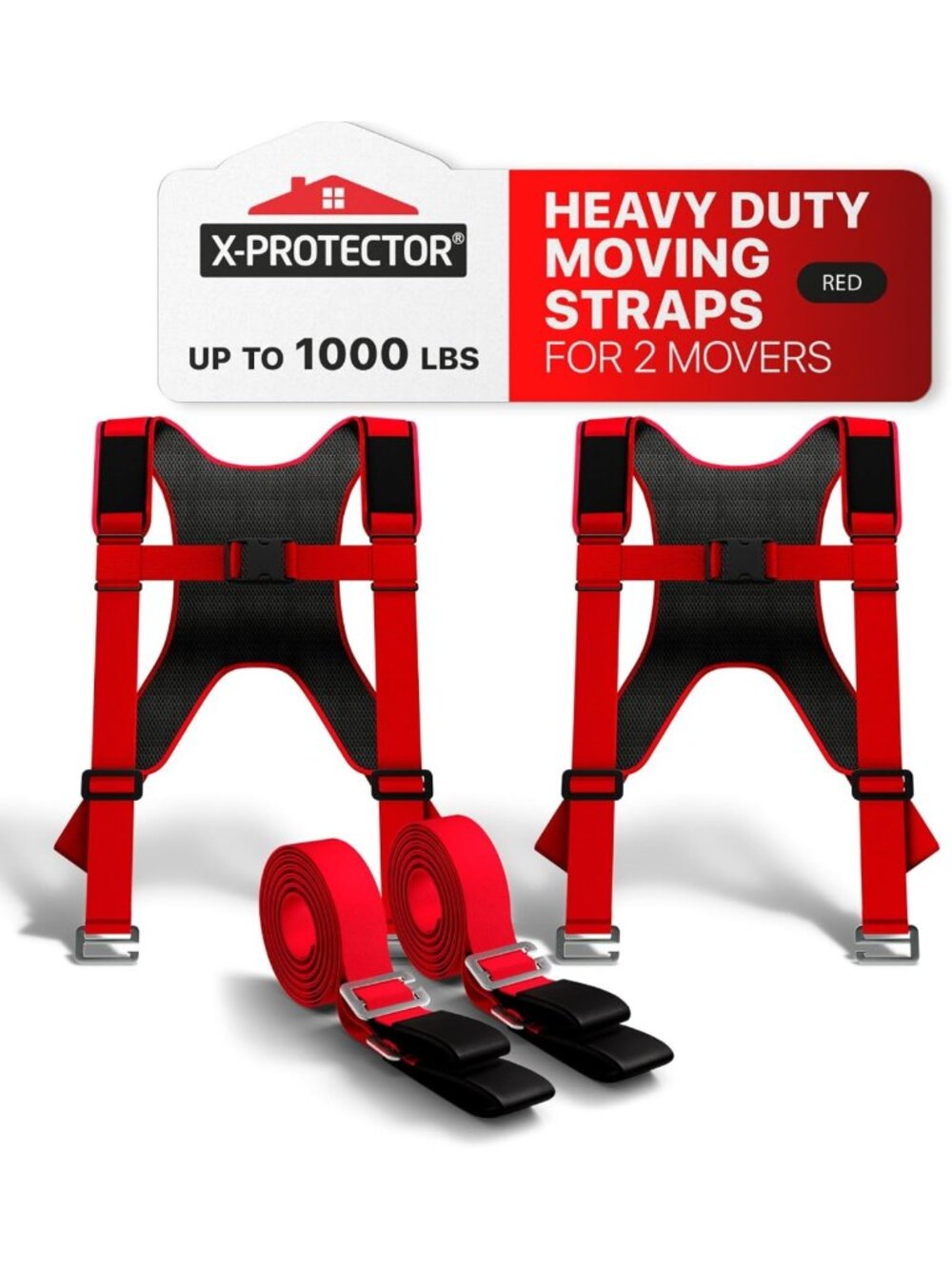 Heavy-Duty Moving Straps - 2 Pairs Red Lifting Straps for Easy Furniture Moves